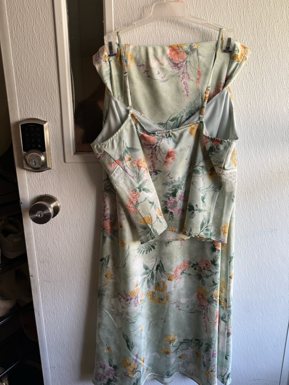 Good Luck Gem Strapless Floral Slip Dress in Sage Green with Pastel Accents